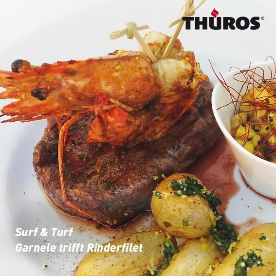 Riesengarnele (KING PRAWNS) auf Rinderfilet mit Mango-Cranberry-Chutney